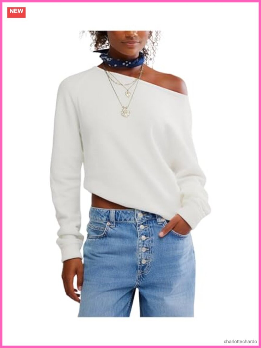 One Shoulder Long Sleeve T-Shirt Cotton Blend